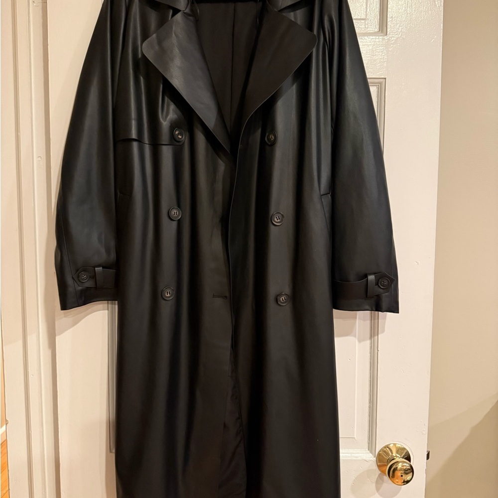 Zara Black Faux Leather Jacket with Label Detail